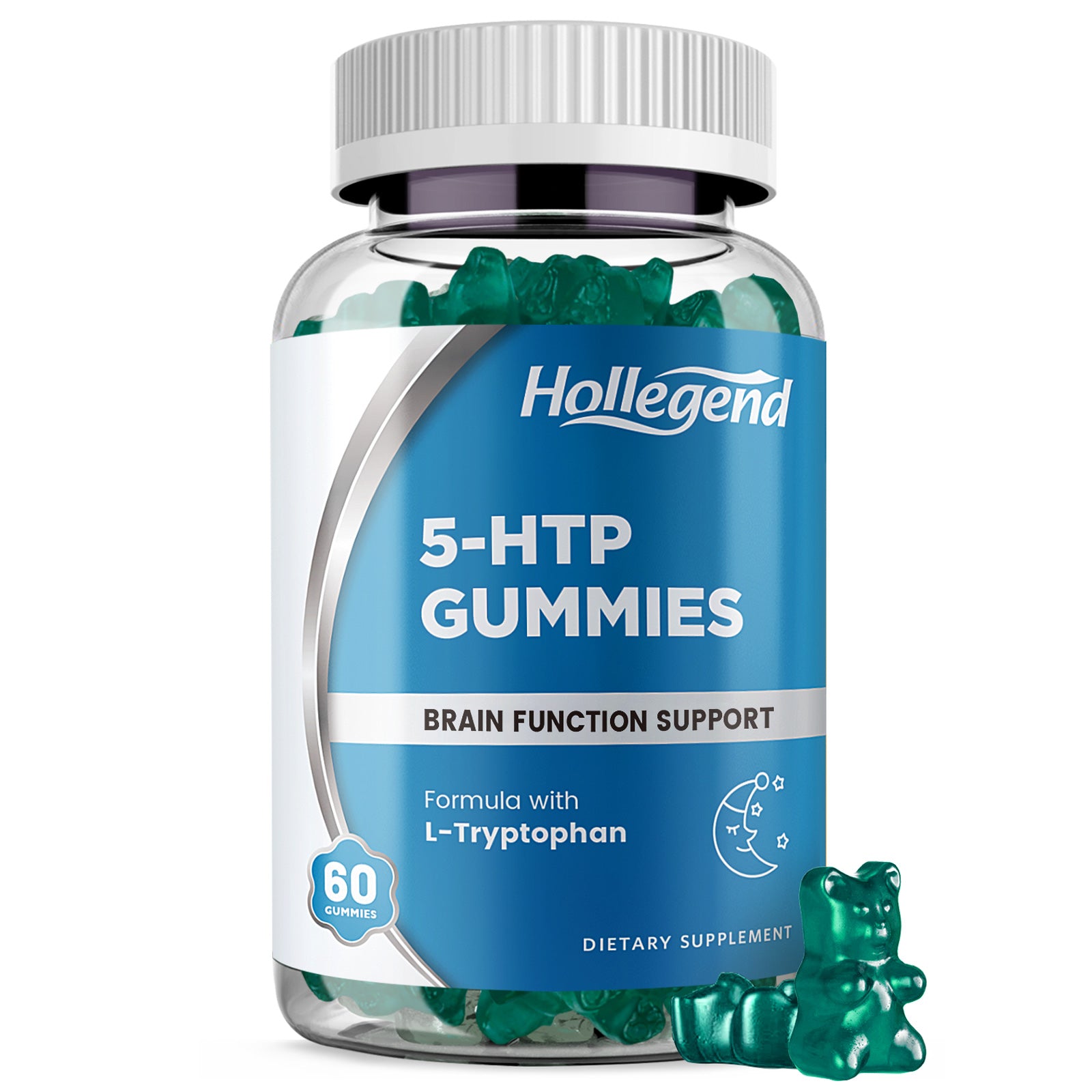 5-HTP Gummies 200mg, 5HTP & L-Tryptophan Supplements for Stress Relief, Brain Support, Blueberry Flavor, 60 Chewables