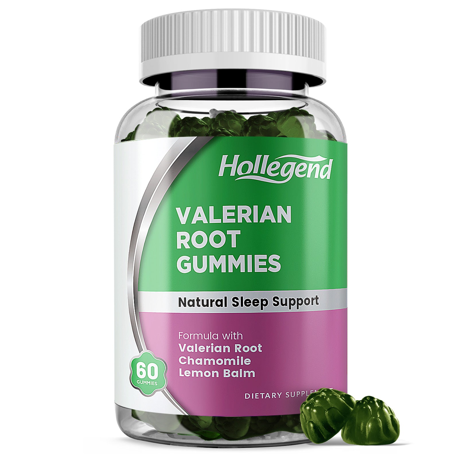 Valerian Root Gummies with Lemon Balm & Chamomile, Natural Sleep Support & Stress Relief Herbal Supplements, No Melatonin, Organic, Vegan, Non-GMO, 60 Chewables