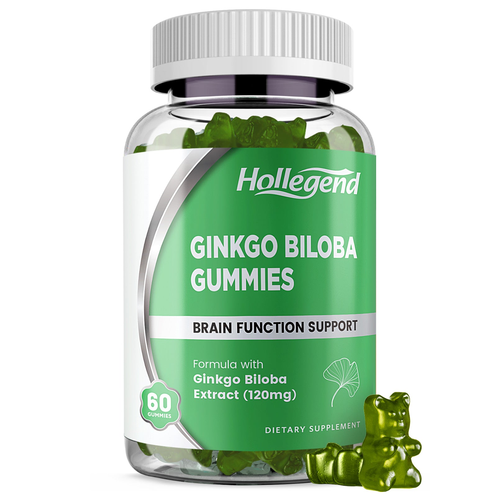 Ginkgo Biloba Supplement Gummies, Ginko Biloba 120mg Chewables for Brain Function & Healthy Circulation, Vegan, Organic, 60 Gummies