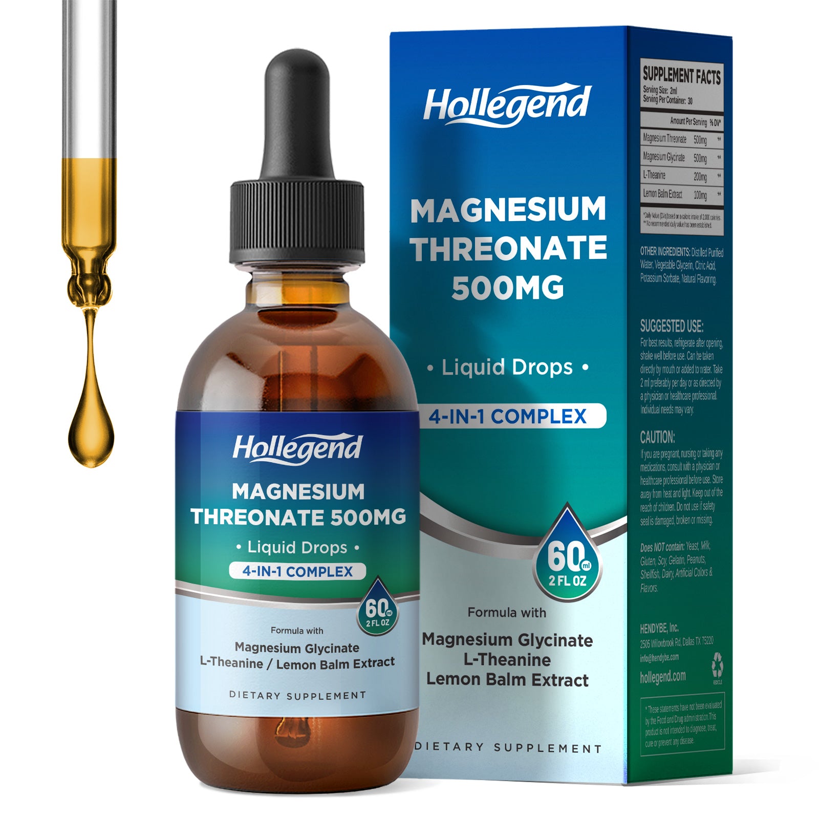 Magnesium Threonate 500mg Liquid Drops 4-in-1 Complex Supplements