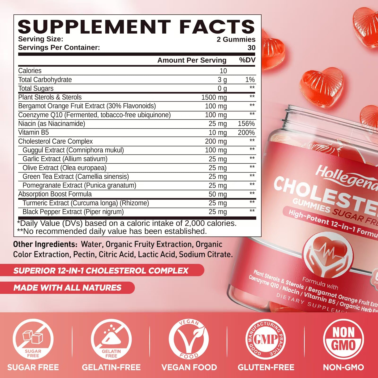 Cholesterol Gummies Sugar-Free,12-in-1 Cholesterol Supplements with Plant Sterols